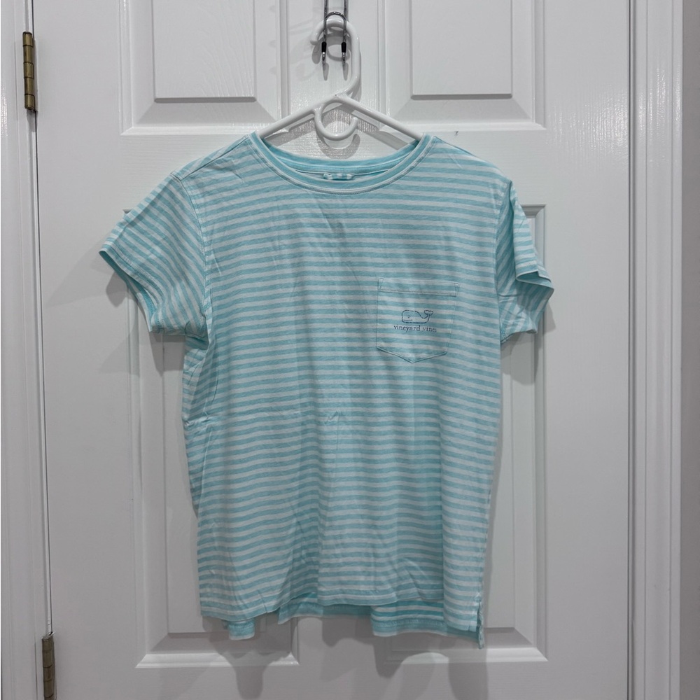 Vineyard Vines Aqua and White Striped Tee